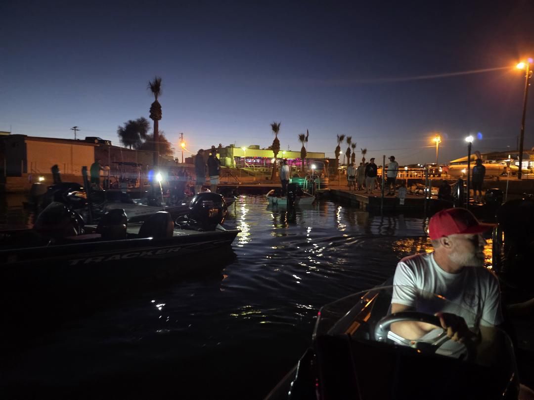 Tournament boats waiting at the docks in first light